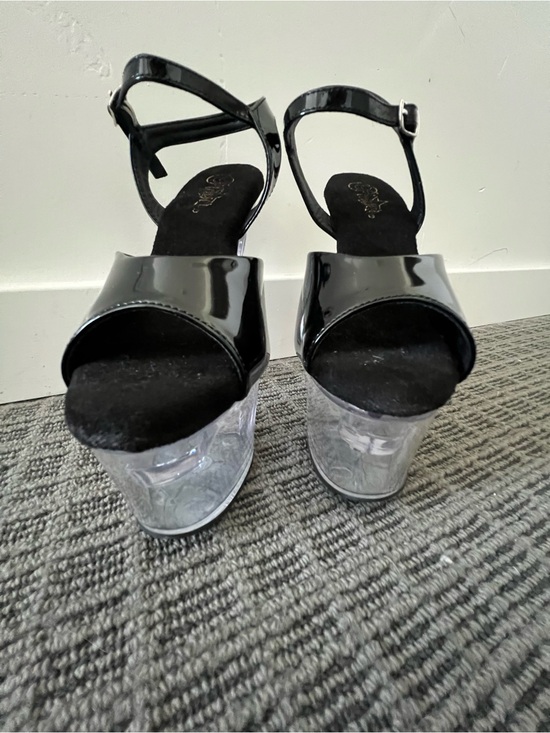 Pleaser Black Patent Platform Sandals with Blue & Green LED Lucite